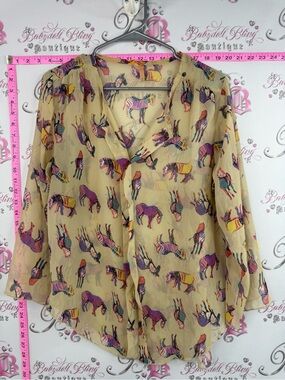 Poema shirt animal print Beige Sheer Blouse with Multicolor Zebra Print